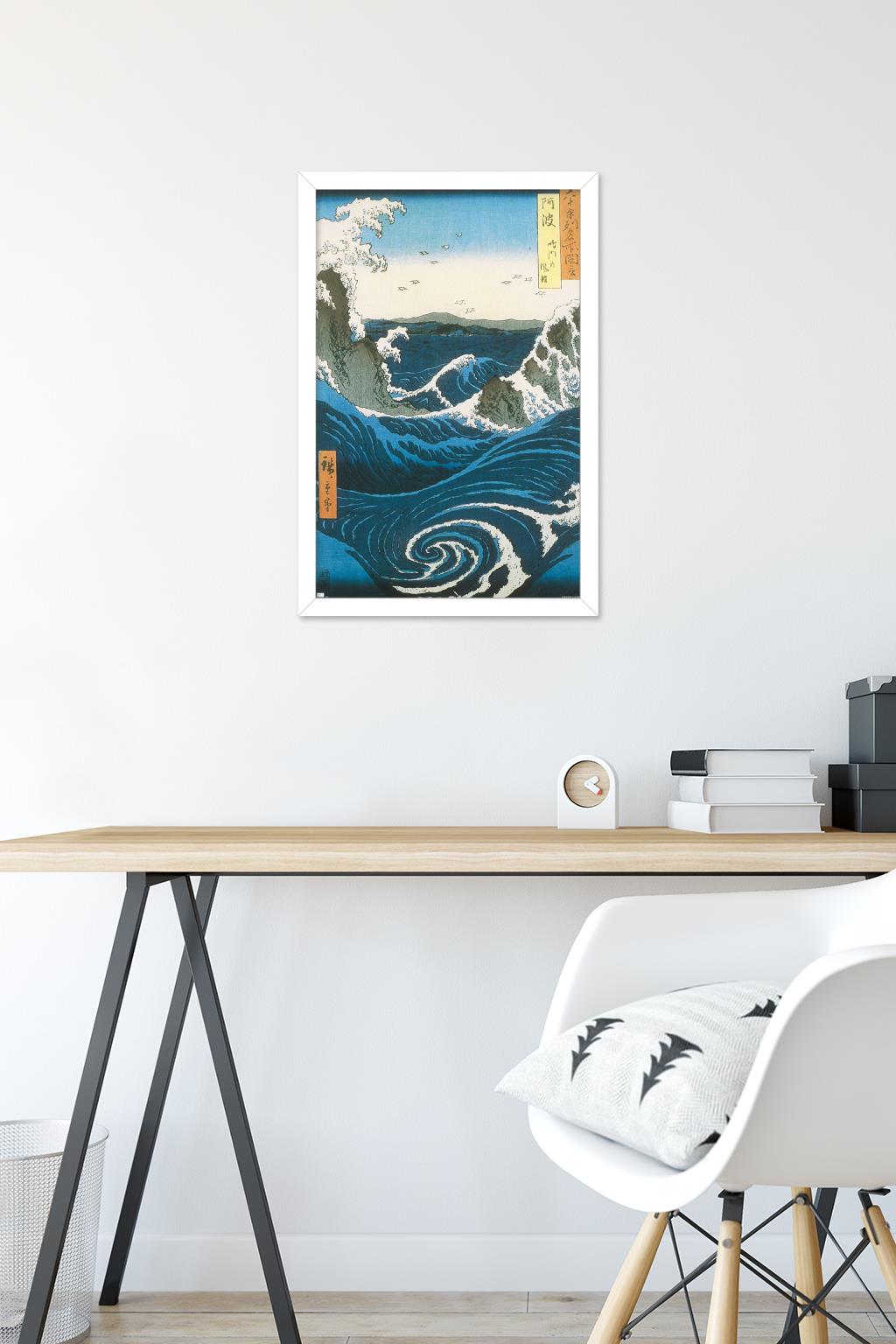 Utagawa Hiroshige - Naruto Whirlpool, Awa Province Wall Poster, 14.725" x 22.375" Framed