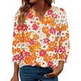 thumbnail image 3 of JTZGDY Floral Tops for Women Boho Printed Summer 3/4 Lenght Sleeve V Neck Graphic Tunic T-Shirts Loose Fit Dressy Casual Western Shirts with Smoked Cuff Sleeves Yellow#02 XXL, 3 of 8