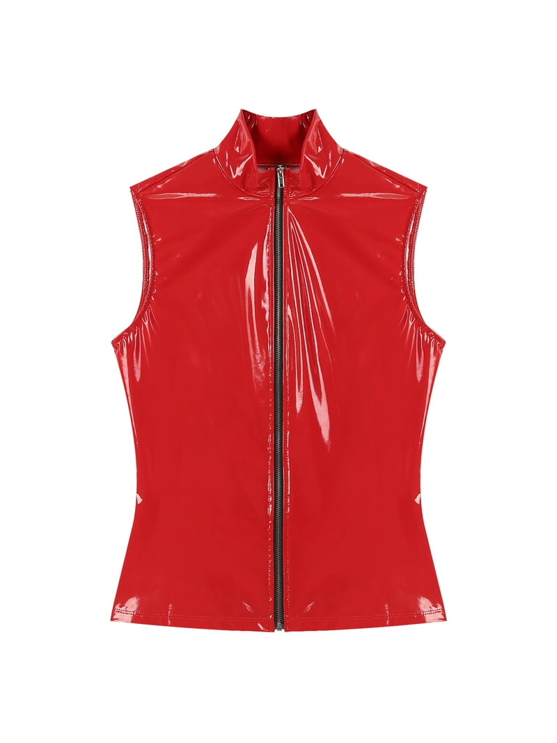 iiniim Woman's Shiny Patent Leather Metallic Sleeveless