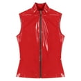 thumbnail image 5 of iiniim Woman's Shiny Patent Leather Metallic Sleeveless Zipper Front Turtleneck Shirt Size S-5XL Red 4XL, 5 of 7