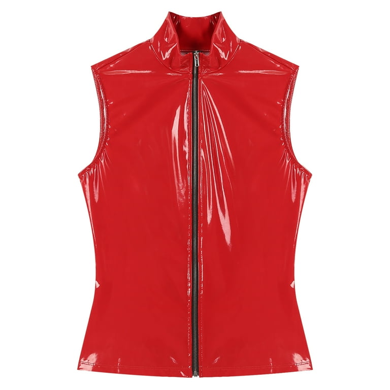 YONGHS Womens Patent Leather Tank Top Sleeveless Zipper Vest YONGHS Womens Patent Leather Tank Top Sleeveless Zipper Vest