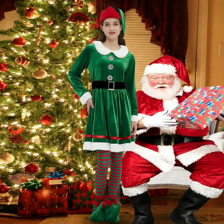 Sprifallbaby 5Pcs Christmas Elf Costumes Set for Women, Dresses