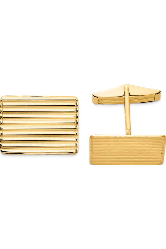 14K Yellow Gold Men's Grooved Cuff Links (15 X 19.5) Made In United States mc178