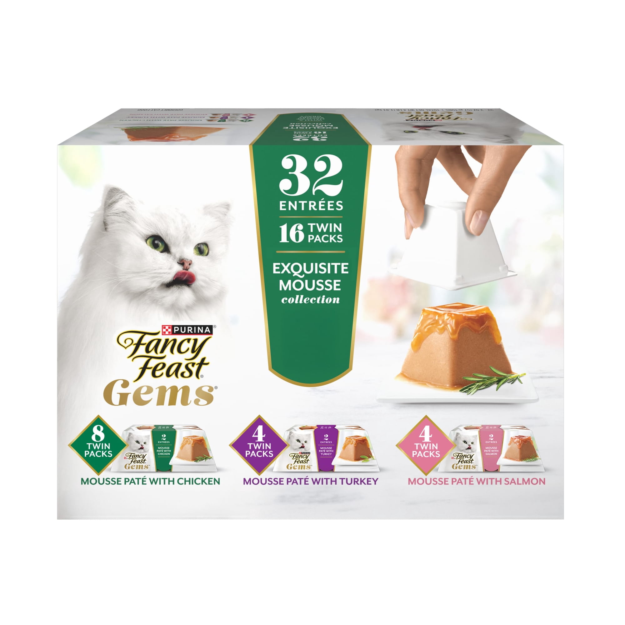 Purina Fancy Feast Gems Mousse Pate with Chicken, Salmon, Turkey and Gravy Wet Cat Food Variety Pack, 2 oz. (32 Pack)