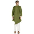 thumbnail image 2 of Atasi Casual Solid Long Sleeve Cotton Kurta For Indian Mens Mandarin Collar Irregular Hem Ethnic Shirt, 2 of 7