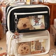 thumbnail image 4 of Capybara Pencil Case, Cute Kawaii Canvas Capybara Pencil Bag, Large Capacity Multi-Layer Transparent Capybara Pencil Case (Brown), 4 of 5