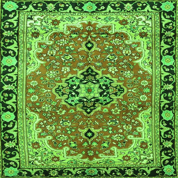 Ahgly Company Indoor Square Medallion Green Traditional Area Rugs, 6' Square