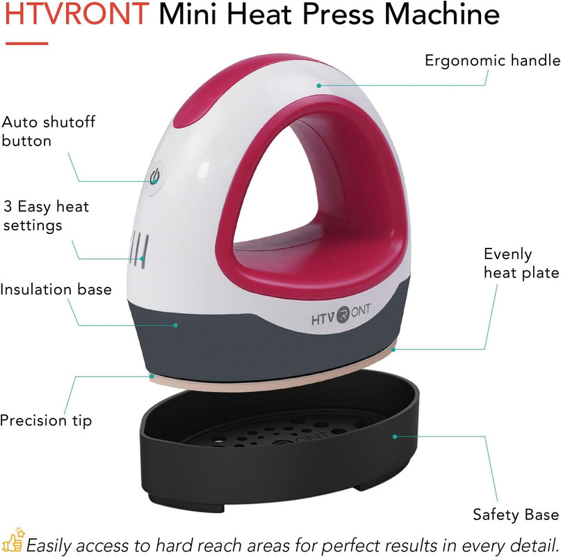 HTVRONT Mini Heat Press Machine, Portable Iron Press for Heating Transfer Objects