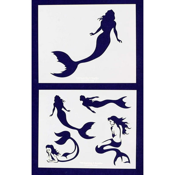 Mermaid Stencils -2 pc set-Mylar 14mil - Painting /Crafts/ Templates