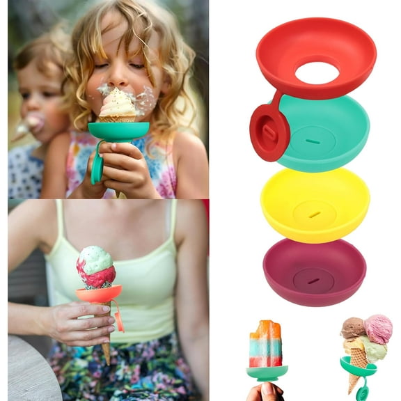 Popsicle Holders for Kids, 4 Pcs Popsicle Holders for Toddlers Anti-Drip Reusable for Summer Ice Cream Cones Catch The Ice Cream Cone Before It Drips