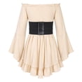 thumbnail image 3 of LUOGENLI Girls Fashion Girls Pirate Dress off Shoulder Bell Sleeve High Low Ruffle Hat Halloween Cosplay Beige 9-10 Years, 3 of 9