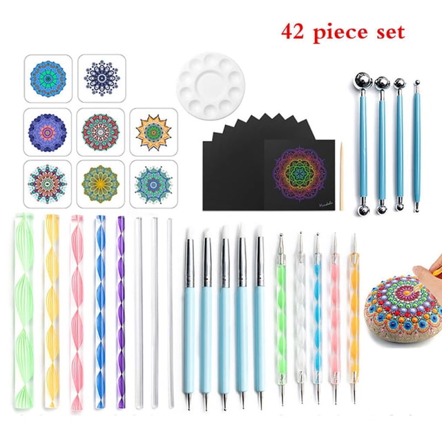 Kits De Herramientas De Punteado De Mandala, Kits De Herramientas De Pintura, Pinceles, Bandeja De Pintura, Pinceles, Pintura De Roca 42 Uds Moyic EL008815-00
