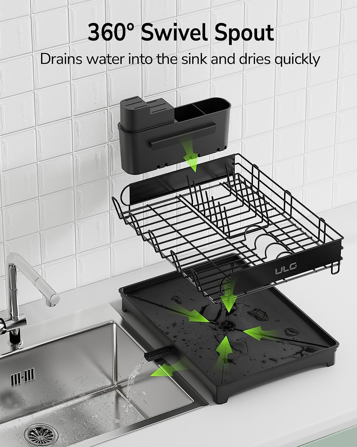 Lwithszg Dish Drying Rack, Plastic Compact Dish Rack and Drainboard Set, Sink Dish Drainer with Cup Holder Utensil Holder for Kitchen Counter, Green