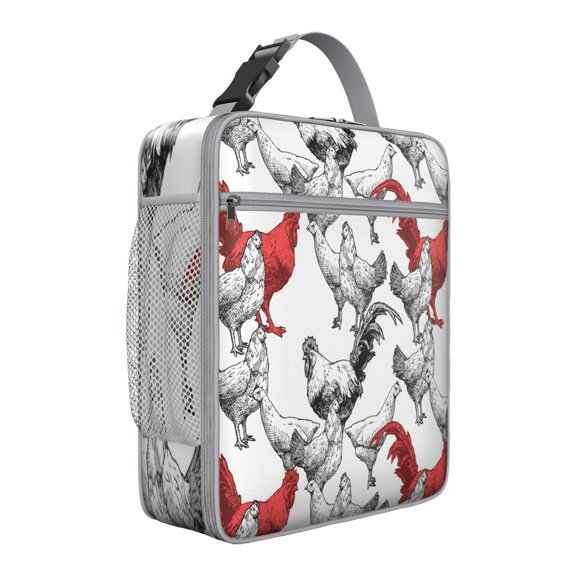 Chickens Insulated Lunch Box Women Reusable Lunch Tote Bag with Side Pocket Lunchbox School Beach