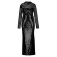 thumbnail image 4 of QATAINLAV Women's Sequin Dresses Elegant Sparkly Glitter High Neck Cocktail Long Dress Casual Hollow Out Long Sleeve Evening Party Dress Mermaid Wedding Dress Black XL, 4 of 7