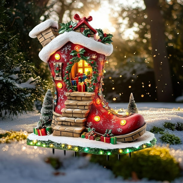 Adornos navideños, adornos navideños, regalos navideños, Navidad, botas navideñas, inserción de suelo para casa, jardín, pila, terraza, maceta, inserción de suelo para casa, tapón decorativo para suel