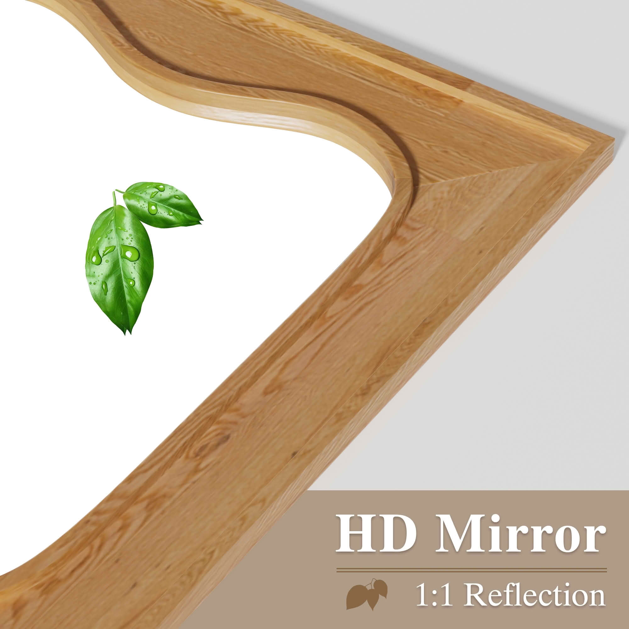 MAYEERTY 71x31x1 Inch Natural Wood Inner Wave Right Angle Rectangular Full Length Mirror, No Stand for Bedroom