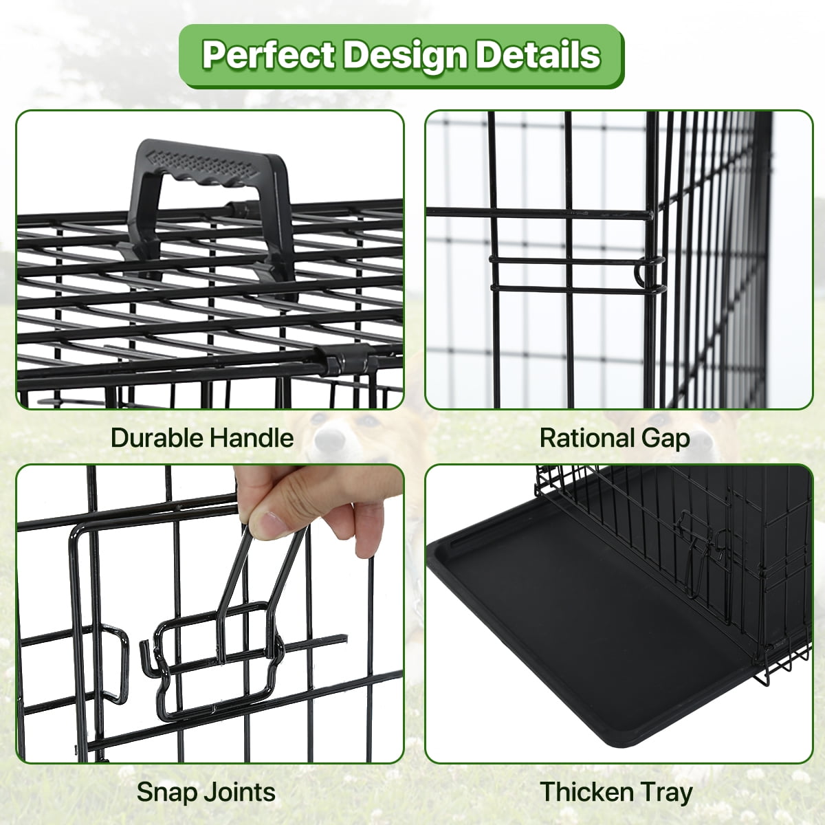 Dkelincs 48 inch Dog Crate Folding XXL Large Dog Cage Dog Kennels and Crates for Large Dogs Pet Animal Segregation Cage with Divider, Plastic Tray, Double-Door, Handle, Black
