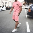 thumbnail image 2 of SHIXIAOO Men's 2025 Summer Tracksuit Plus Size Short Sleeve O Neck Athletic Suit Casual Color Block Drawstring Waist Tracksuit Set High End Suit Men Two Piece Suit Outfit for Men 1930s Suits for Men, 2 of 5