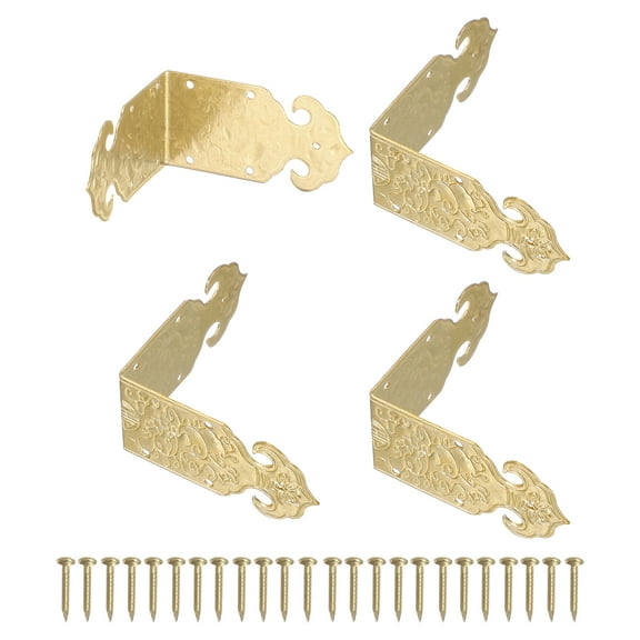 4Pcs L Shaped Vintage Embossing Brass Decorative Corner 2 x 1 Inch Corner Protector (Brass)