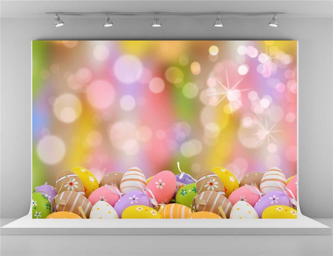 HelloDecor Polyester Fabric 7x5ft Colorful Eggs Photo Backdrops Glitter