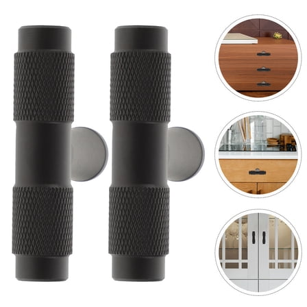 WHAMVOX  4 Pcs Metal Drawer Pulls Handle Replacement Knurled Large Black