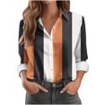 thumbnail image 2 of Spring Looks Good!DianGeFu Womens Fall Tops Long Sleeve Shirts Casual Tunic Top Basic Clearance 2024,Women's Long Sleeved Regular Casual Orange Series Printed Lapel Button Up Shirt,Brown,S, 2 of 4