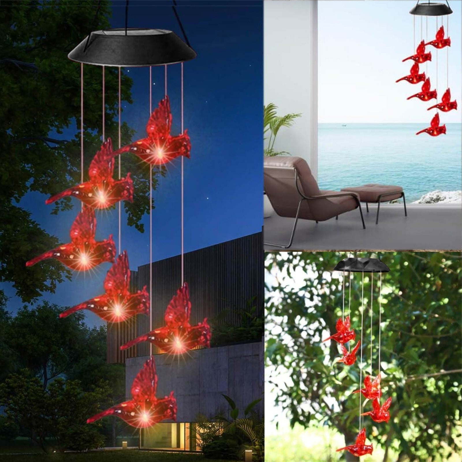 2 Packs Solar Wind Chime Lights Outdoor Hanging Decoration with Color Changing LED for Garden Patio Yard Home Decor Waterproof Solar Powered Chimes