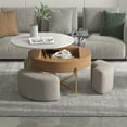 thumbnail image 6 of Magic Home Modern Round Coffee Table with Storage,Lift-Top Coffee Table Nesting Sofa Table with 3 Stools Space-Saving Multiple Purpose,White, 6 of 10