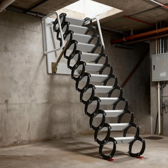 3m Aluminum Attic Ladder Pull-Down System – 12-Step Black Folding Loft Stairs, Wall-Mounted, 300kg Load Capacity, Space-Saving Design