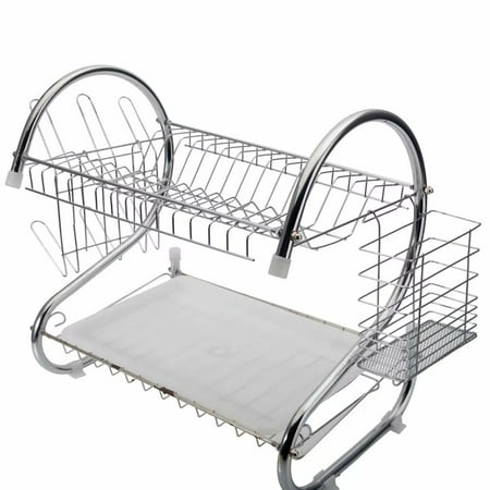 Viugreum 2 Tier Dish Drainer Stainless Steel Dish Cup Drying Sink Dish Rack