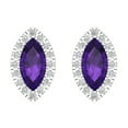 thumbnail image 3 of 3.64 Ct Marquise Cut Halo Studs Purple Natural Amethyst 14K White Solid Solid Gold Everyday Dainty Earrings Screw Back, 3 of 7