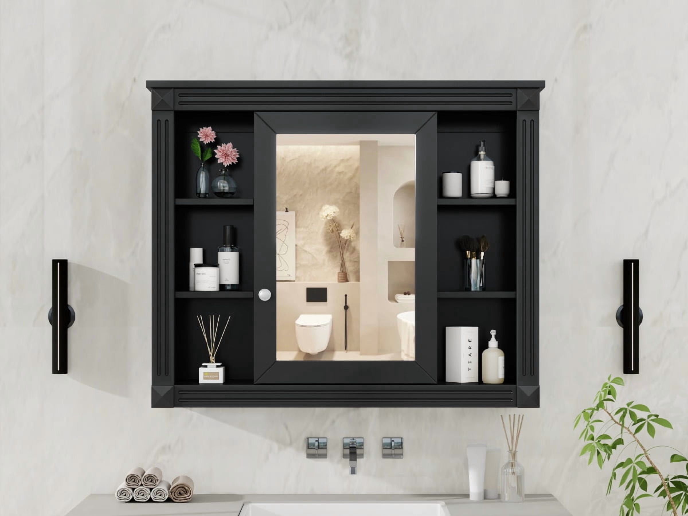 MAYEERTY 35'' x 28'' Wall Mounted Bathroom Medicine Cabinet with Mirror, 6 Open Shelves – Storage Cabinet