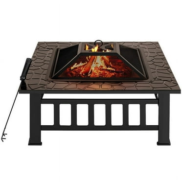 Vineego 32" Multifunctional Fire Pit Table Square Metal Firepit Stove,Black