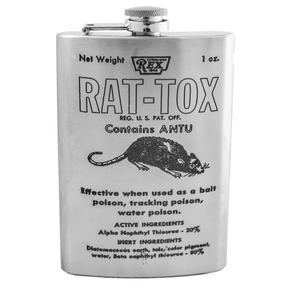 Hip Flask Plus 8oz Rat Tox Stainless Steel Flask - Leak-Proof