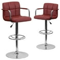thumbnail image 1 of 2 Pk. Contemporary Burgundy Quilted Vinyl Adjustable Height Barstool with Arms and Chrome Base, 1 of 9