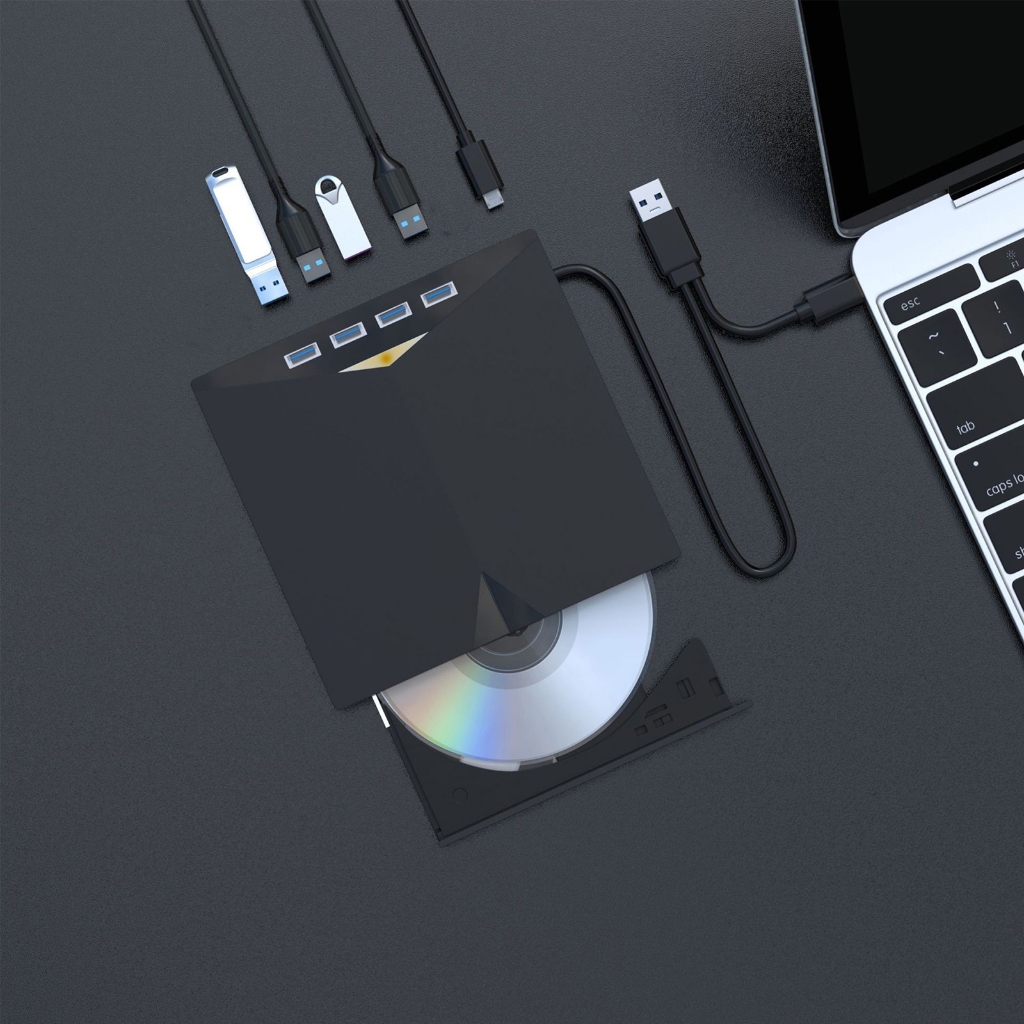 BQBQERT 7 Port External Video Disc Drives for Laptop USB C USB3.0 Portable Burners Writer with Card Slot USB Ports Fast Speed Re
