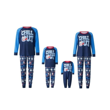 

xkwyshop Family Matching Christmas Pajama Sets Letter Elk Print Top Pants 2PCS Sleepwear Christmas PJs Bodysuits Blue Mom L