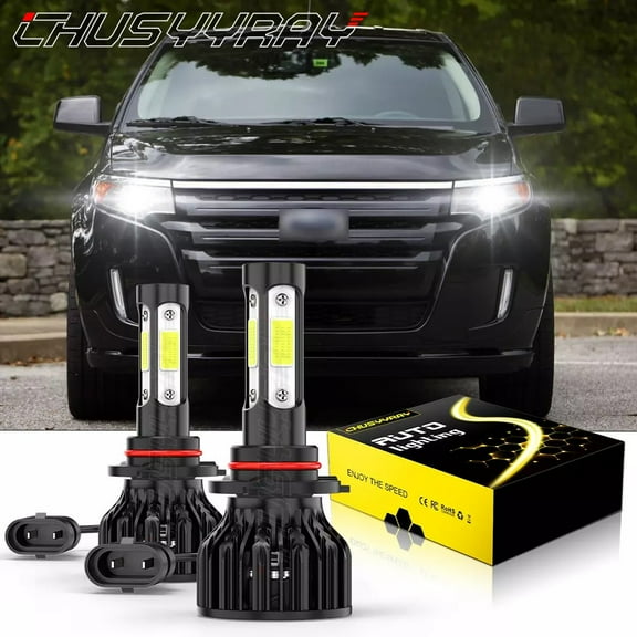 For Ford Edge 2011 2012 2013 2014 6000K Pure White 2Pcs 9012 LED Headlight High Low Beam Bulbs Kit
