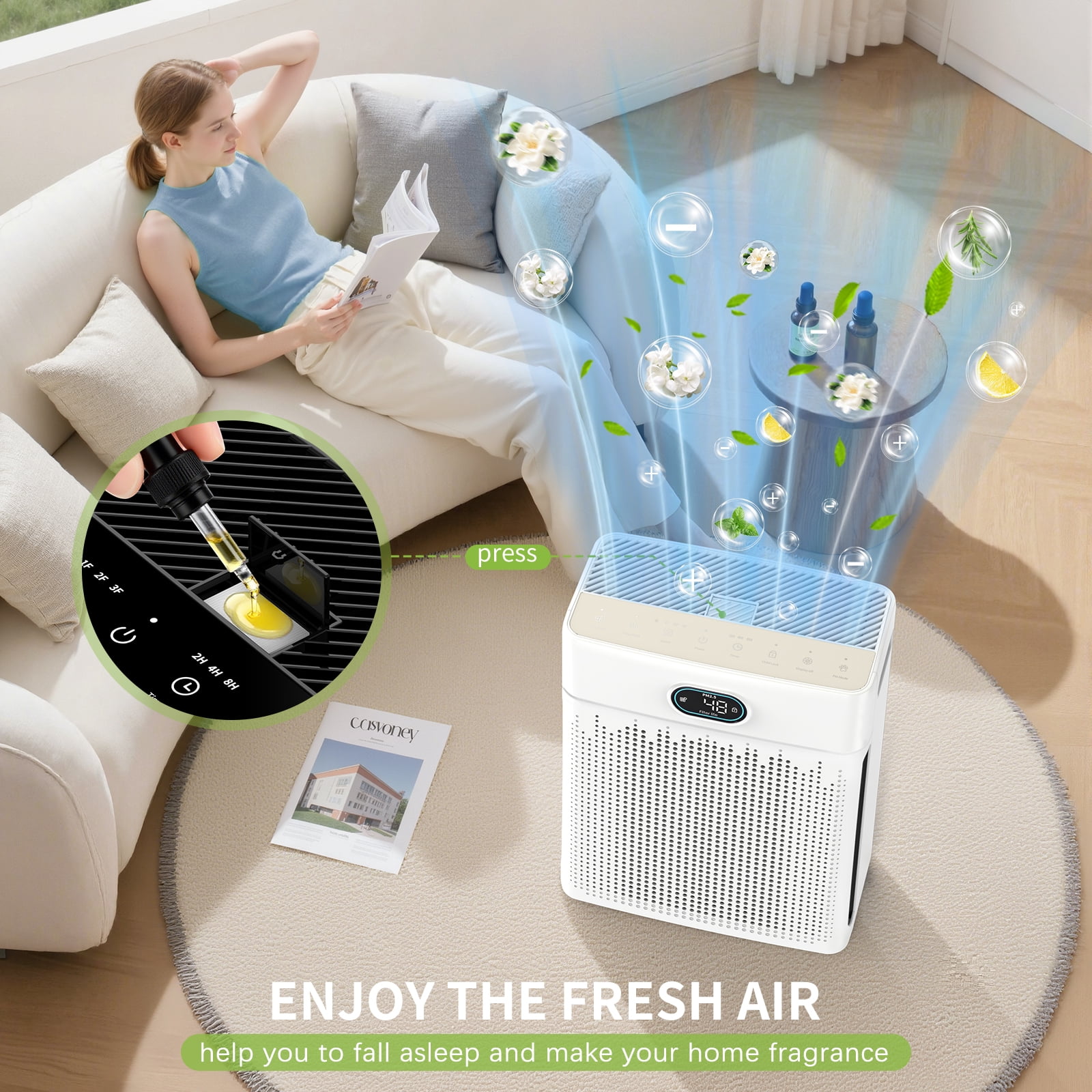 Air Purifiers for Home Up to 2200 Ft², HEPA Air Purifier with Washable Pre-filter, Fan Mode, Pet Mode, PM 2.5 Air Quality Monitor, for Pets Hair, Dust, Pollen, Smoke(PR3)