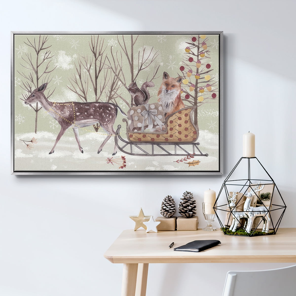 Christmas Time Collection A - Framed Gallery Wrapped Holiday Canvas - 25 x 37 - Silver Frame