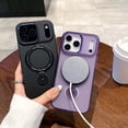 thumbnail image 2 of For iPhone 11 Pro Max Phone Case,With 360° Rotatable Ring Kickstand,Compatible With Mag-Safe,Matte Anti-fingerprinting Translucent Shockproof Anti-fall Drop Protection,Thin Fit Phone Case,Purple, 2 of 6