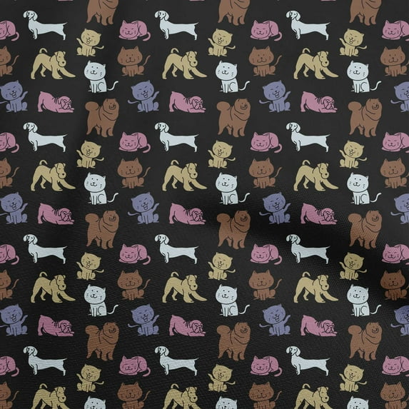 oneOone Cotton Silk Black Fabric Floral & Puppies Fabric For Sewing Printed Craft Fabric By The Yard 42 Inch Wide