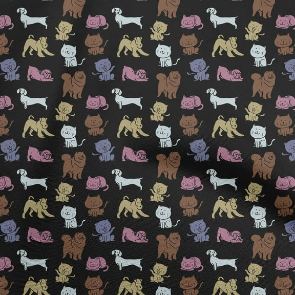 oneOone Polyester Spandex Black Fabric Floral & Puppies Sewing Craft Projects Fabric Prints By Yard 56 Inch Wide