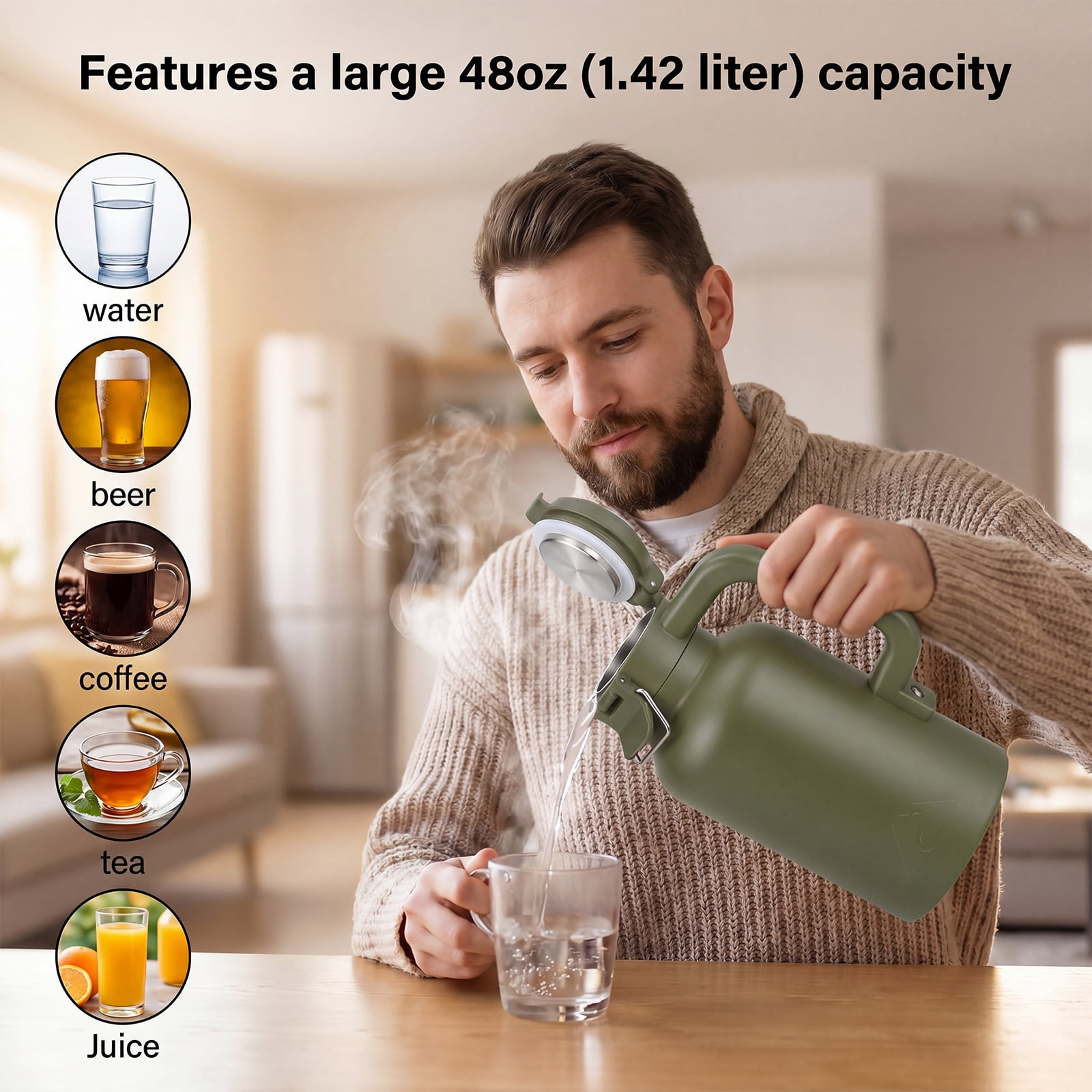Ozark Trail 48 oz Insulated Stainless Steel Growler, Forest Green