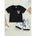 thumbnail image 3 of Toddler Western Baby Boy Summer Clothes Short Sleeve Cow Print T-Shirt Tops Shorts Set 2Pcs Casual Outfits Black 12-18 Months, 3 of 9
