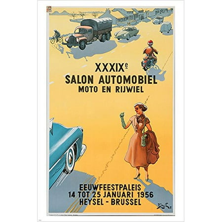 Salon Car Vintage Ad Poster Brussels Classic 1956 Collectible 24X36 Unique