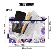 2 Pack Pencil Pouch for 3 Ring Binder Zipper Pencil Case Butterflies Purple Clear Window Pencil Bag Organizers