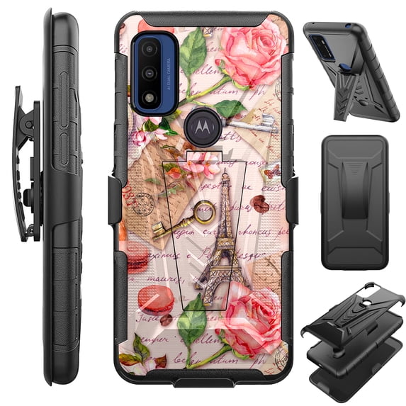 Compatible with Motorola Moto G Pure (2021) | Motorola Moto G Power (2022) Hybrid Luxguard Holster Phone Case Cover (Paris Rose)