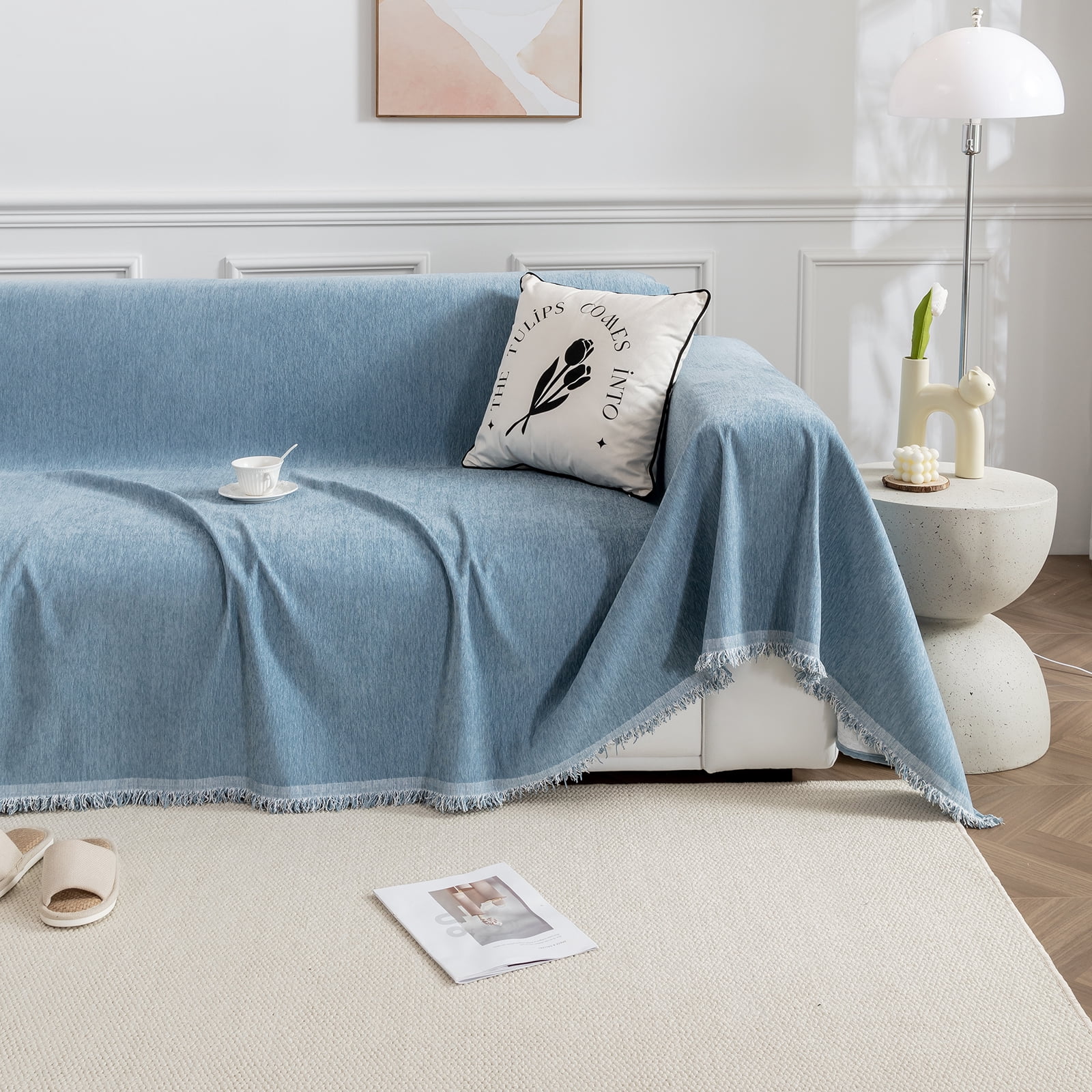 Lapalife 1 Piece Chenille Sofa Blanket Cover 71''x 134'' Soft Sofa Slipcover Chairs Sofas Bed Cover for Bedroom Living Room, Blue